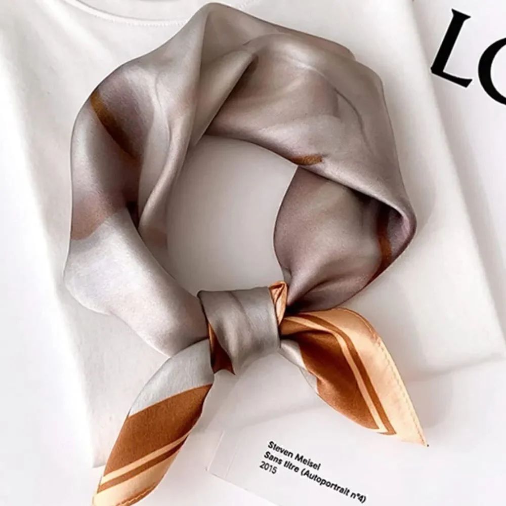 Cream and Orange Mulberry Silk Neck Scarf